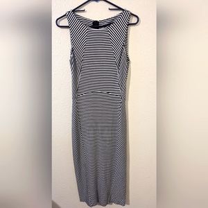 Banana Republic striped bodycon black and white dress, size 8 midi mid length